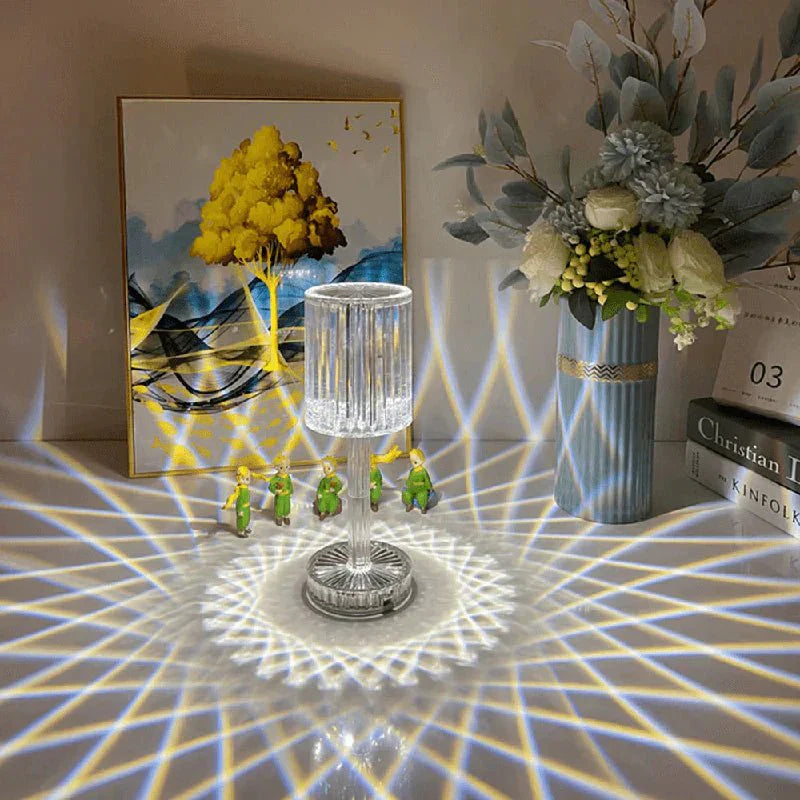 Brilla: Modern Crystal LED Table Lamp with 16-Color Changing RGB, Touch Control, USB Rechargeable & Diamond Cut Design